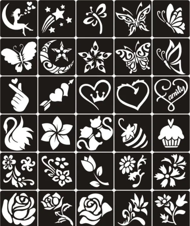 Pack of 30 Arabic Henna Stencils for Kids - Beautiful Pattern Mehndi Designs Stickers for Bridle Hina Mehandi Tattoo - MAT Beauty
