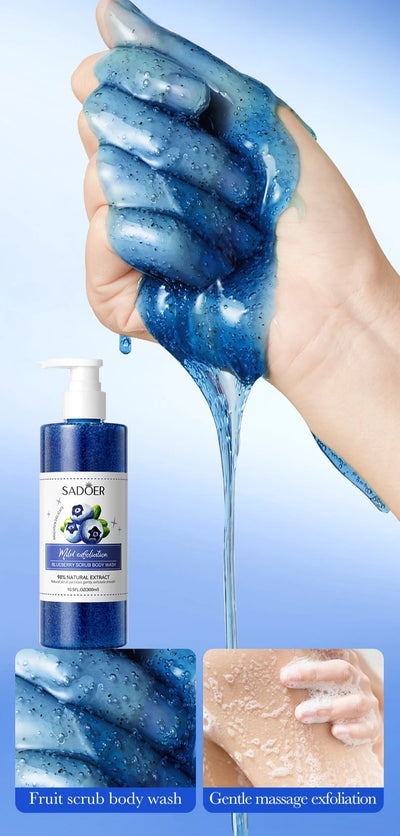 SADOER Blueberry Scrub Body Wash - Hydrating Exfoliating Lightening Shower Gel 300ml - SD57126 - MAT Beauty