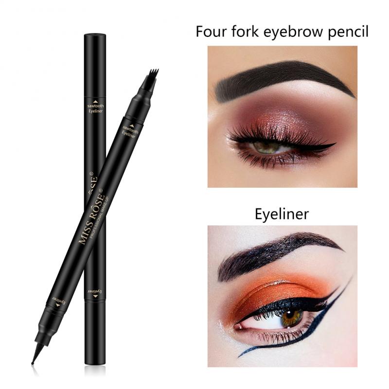 MISS ROSE Double Head 4 Fork Eyebrow Pencil 2 in 1 Black - Perfect MISS ROSE Eyebrow Pencil for Flawless Brows - MAT Beauty