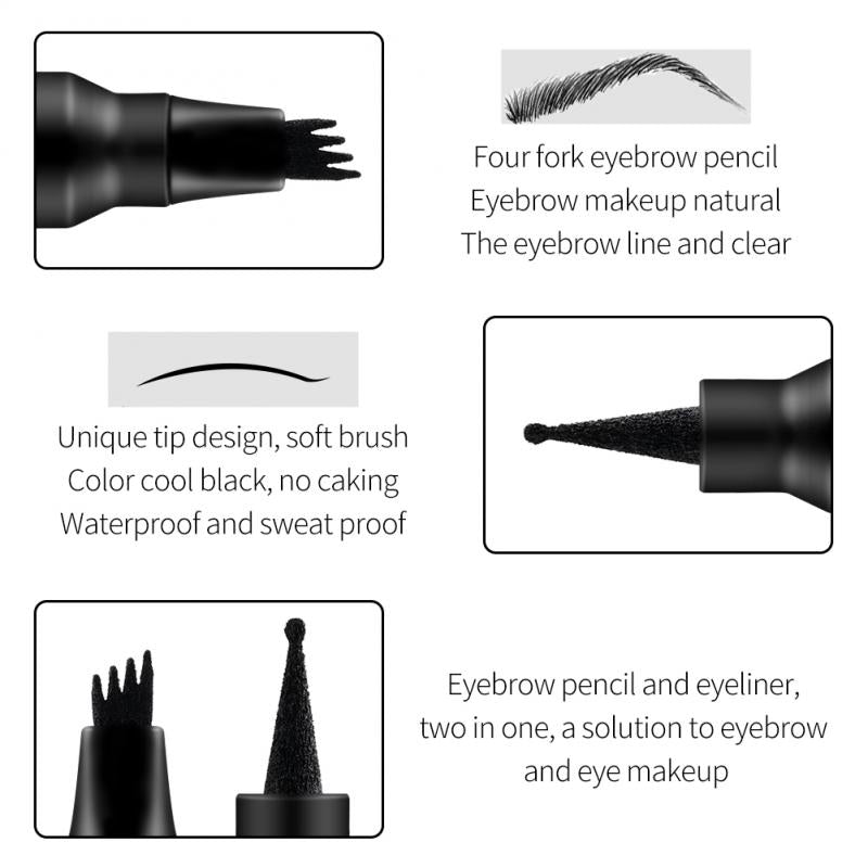 MISS ROSE Double Head 4 Fork Eyebrow Pencil 2 in 1 Black - Perfect MISS ROSE Eyebrow Pencil for Flawless Brows - MAT Beauty