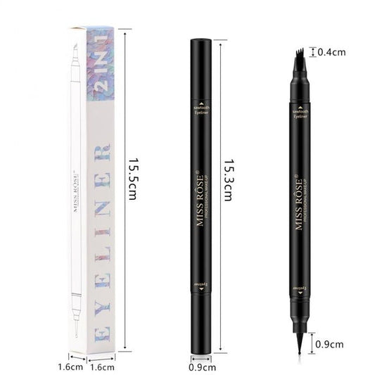 MISS ROSE Double Head 4 Fork Eyebrow Pencil 2 in 1 Black - Perfect MISS ROSE Eyebrow Pencil for Flawless Brows - MAT Beauty