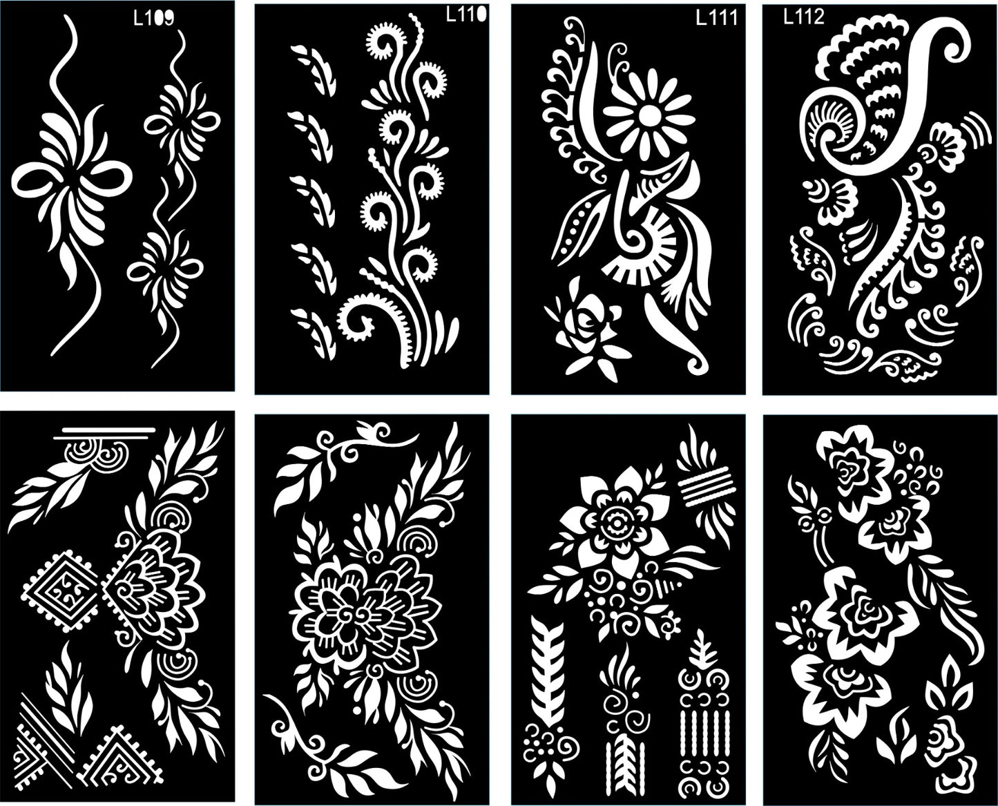 Pack of 8 Henna Mehndi Design Stencils - Unique Bails and Motives - MAT Beauty