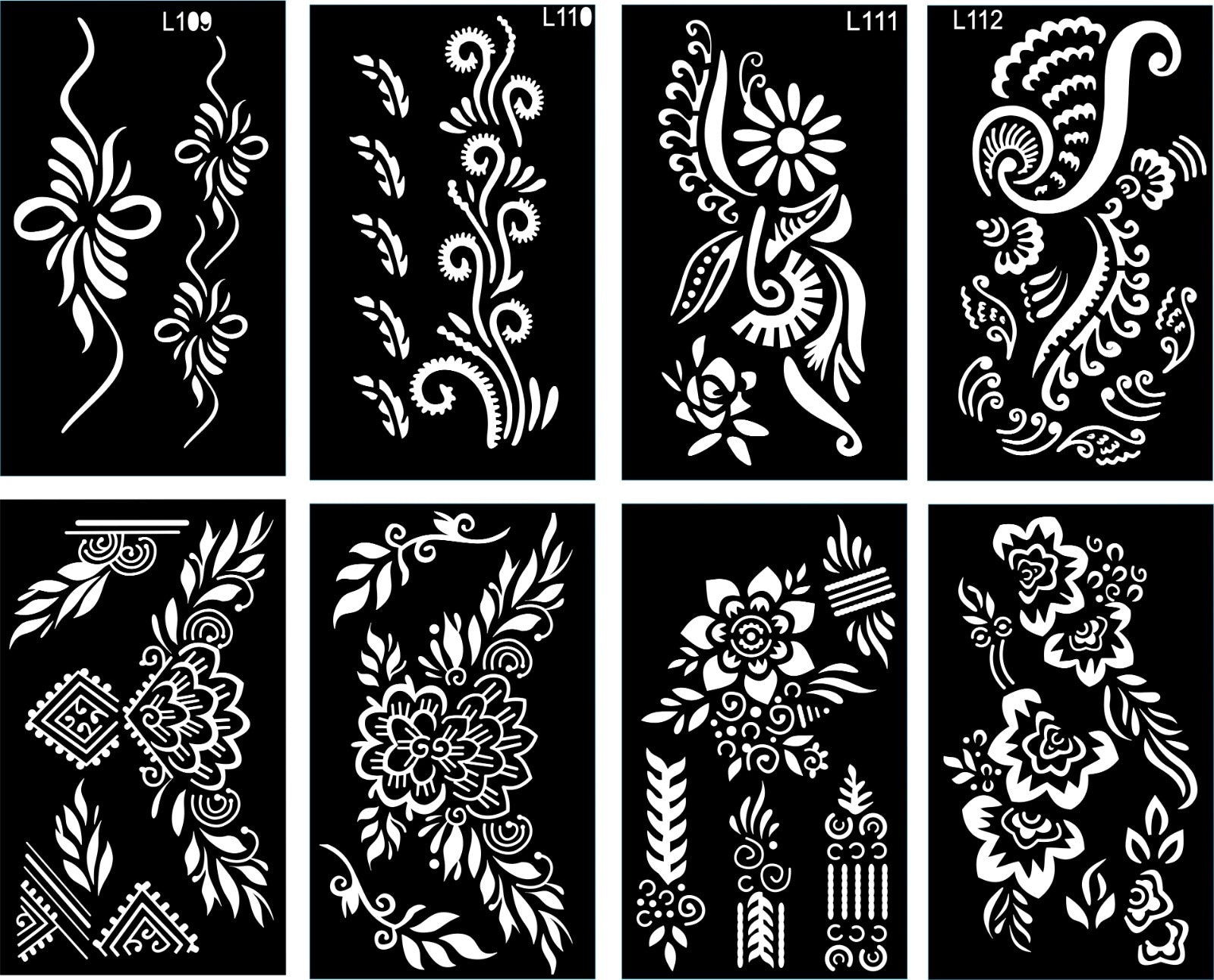 Pack of 8 Henna Mehndi Design Stencils - Unique Bails and Motives - MAT Beauty