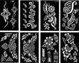 Pack of 8 Henna Mehndi Design Stencils - Unique Bails and Motives - MAT Beauty